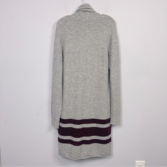 PAIGE Maison Cardigan Grey & Cabernet Stripe Open Front Alpaca Duster Sweater M - Picture 6 of 16